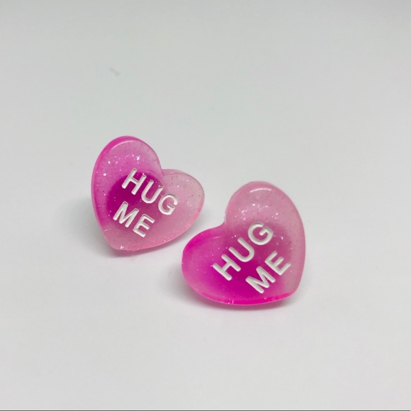 Hug Me Ombré Glitter Conversation Heart Earrings - Picture 3 of 15